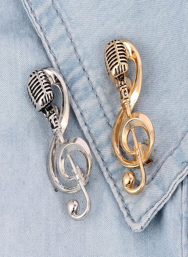 Zaagot for Creative Microphone Brooch Music Note Pins Alloy Bag Clothes Lapel Pin Jewelry Decor for Women Men Boy Gold-Color Alloy - Image 4